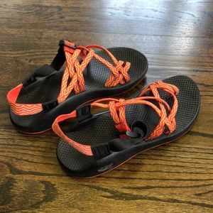 Red/yellow/orange Chaco sandals size 9